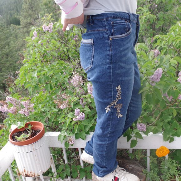 Embroidered Simon Chang Women's Jeans High Waisted - Picture 2 of 6